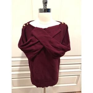 Ralph Lauren red boat neck sweater gold buttons dolman sleeve cotton blend Med